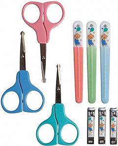 Ножницы в наборе с щипчиками и пилочкой, 3 цвета (Nuby, ID4774)